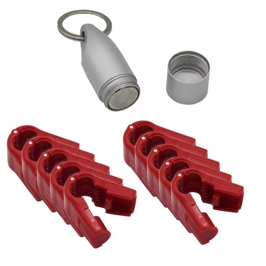 Kit anti-vol rouge - 10 bloques broches D. 8 mm + 1 détacheur magnétique