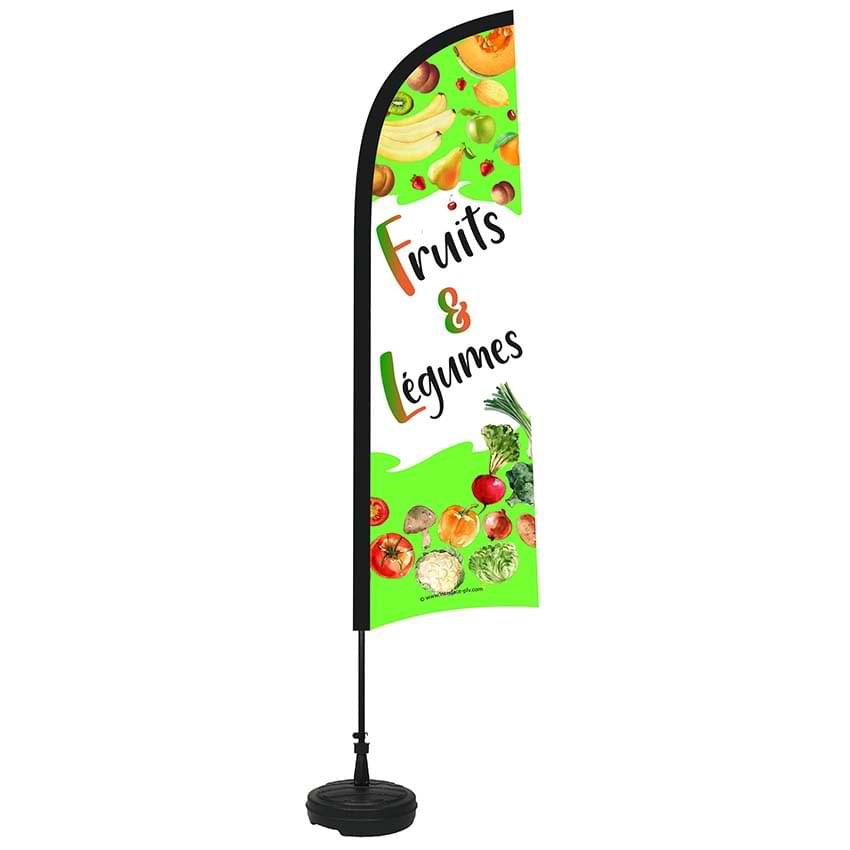 Kit complet Drapeau + Mât + Socle lestable - Fruits et légumes