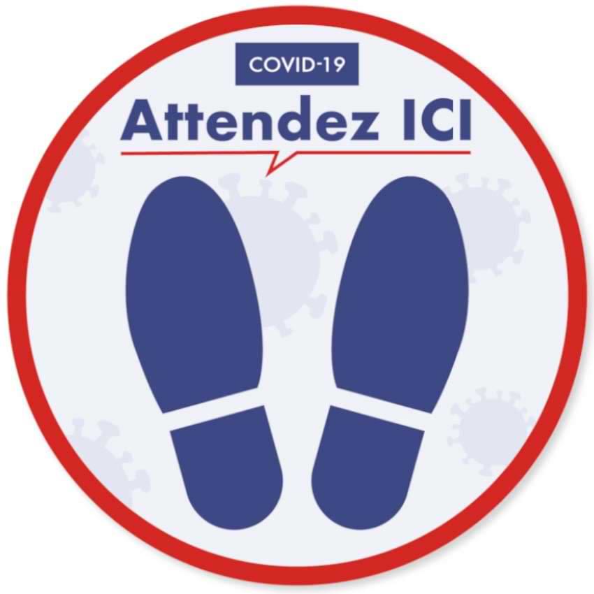 Rond adhésif sol "Attendez ici" - D. 300 mm