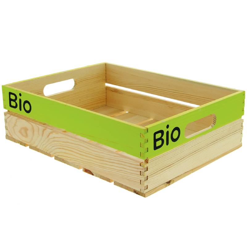 Cagette bois brut - H. 12 X 40 X 30 cm - Logo BIO