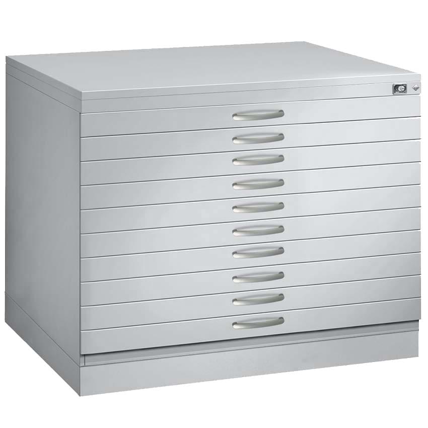 Meuble à plans 10 tiroirs + Socle + Plateau bois - Gris anthracite