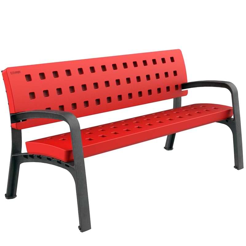 Banc public polyéthylène L. 1700 mm - Rouge RAL 3020
