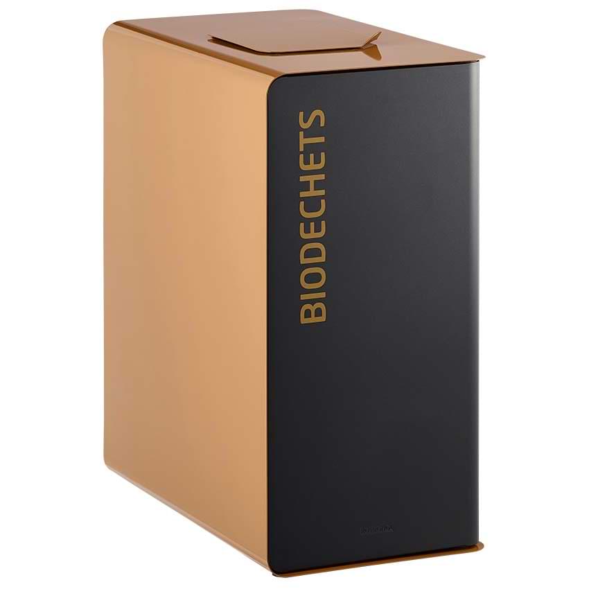 Borne de tri spéciale Biodéchets 2 X 20L - Marron RAL 8001 - Porte gris manganèse