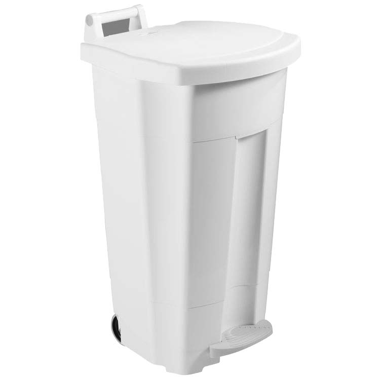 Collecteur mobile à pédale 90L - Blanc - Couvercle Blanc