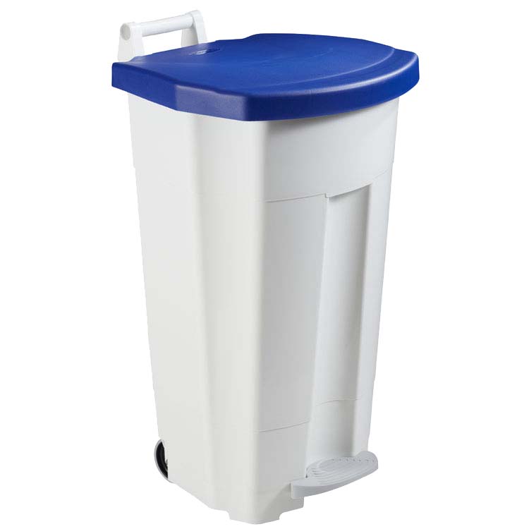 Poubelle mobile 90L Blanc - Couvercle Blanc