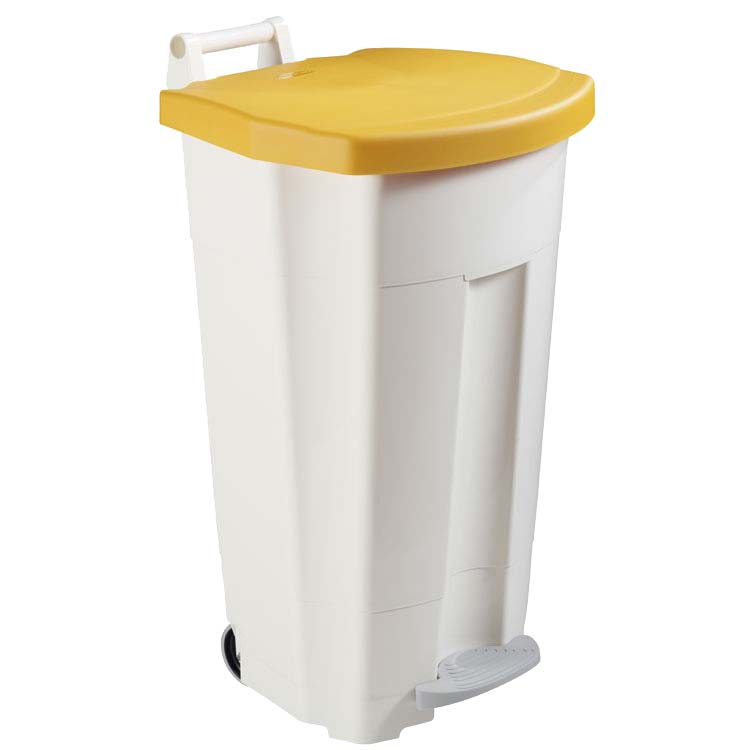 Poubelle mobile 90L Blanc - Couvercle Blanc