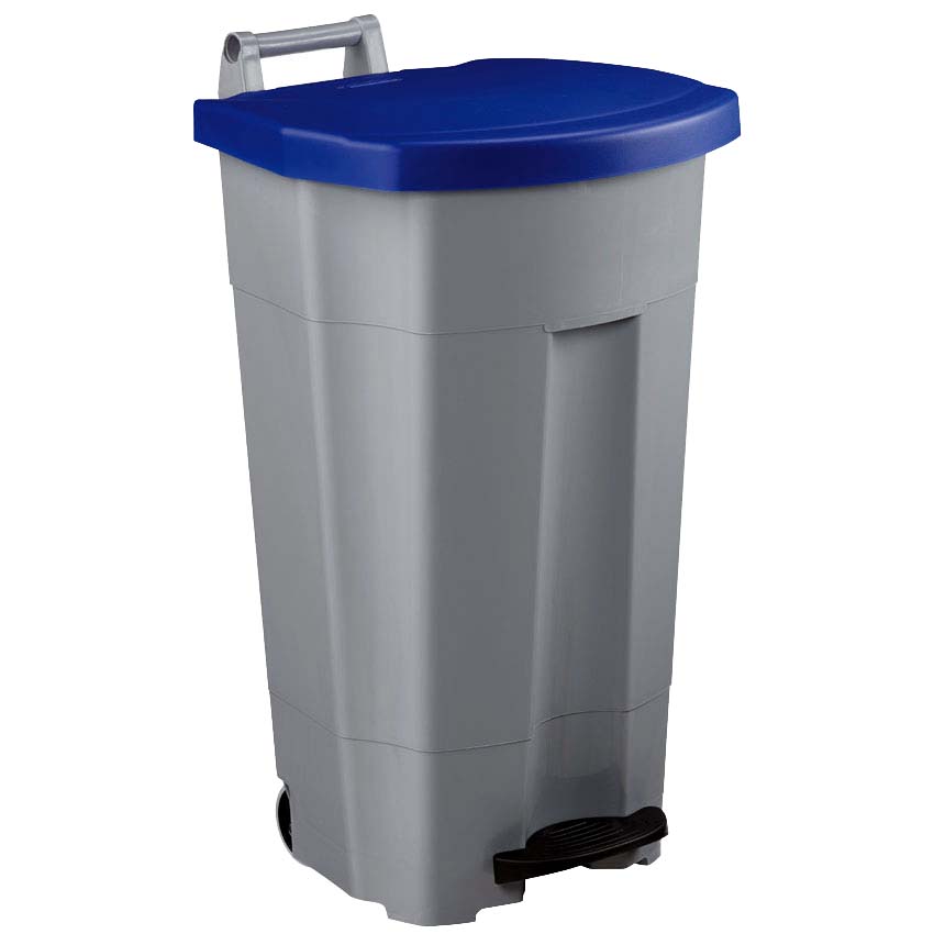 Collecteur mobile à pédale 90L - Gris - Couvercle Bleu