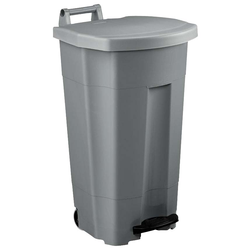Collecteur mobile à pédale 90L - Gris - Couvercle Gris