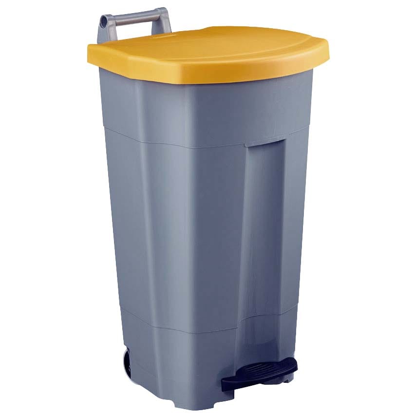 Collecteur mobile à pédale 90L - Gris - Couvercle Jaune