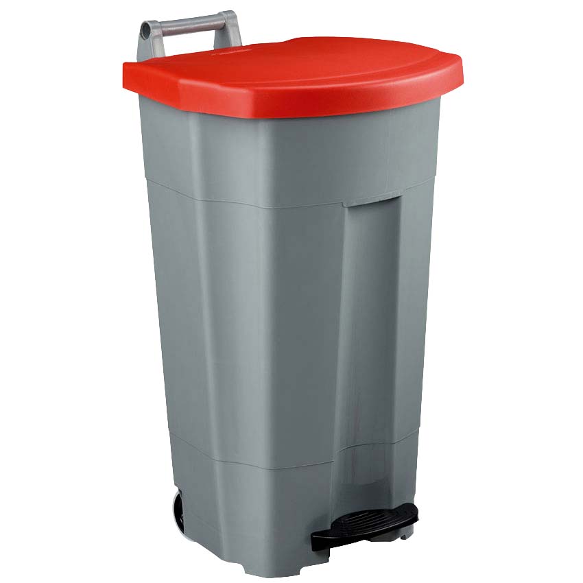 Collecteur mobile à pédale 90L - Gris - Couvercle Rouge