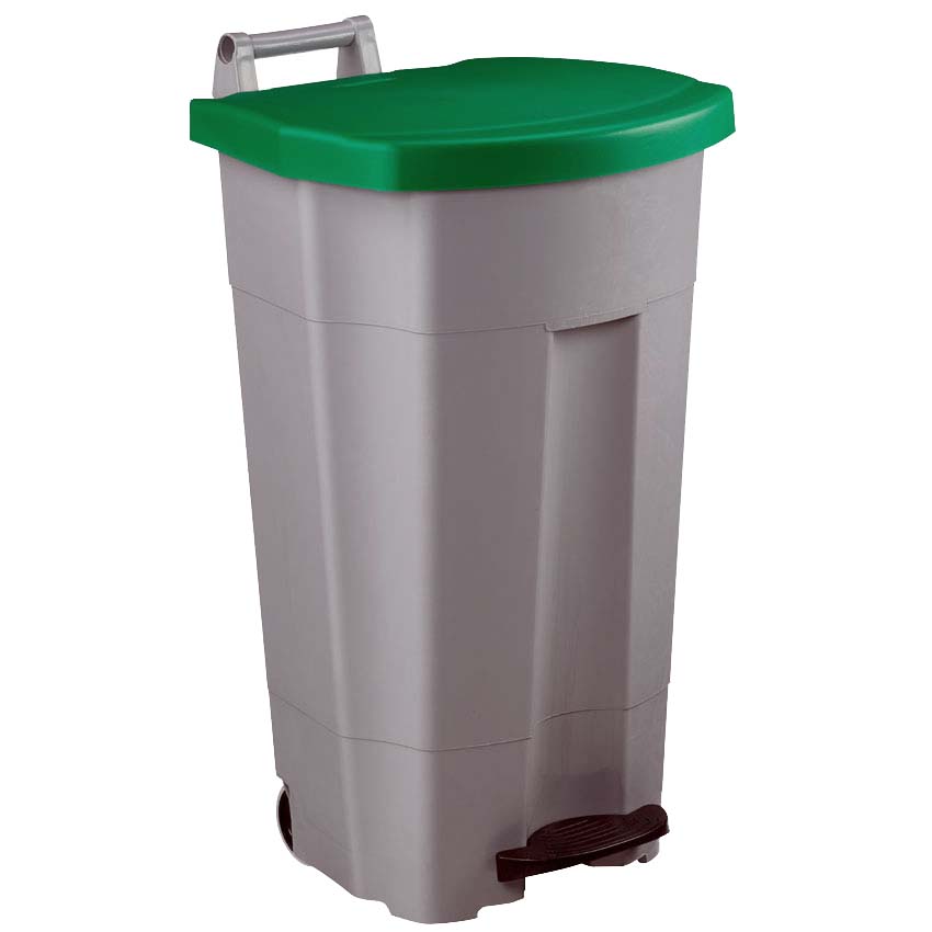 Collecteur mobile à pédale 90L - Gris - Couvercle Vert