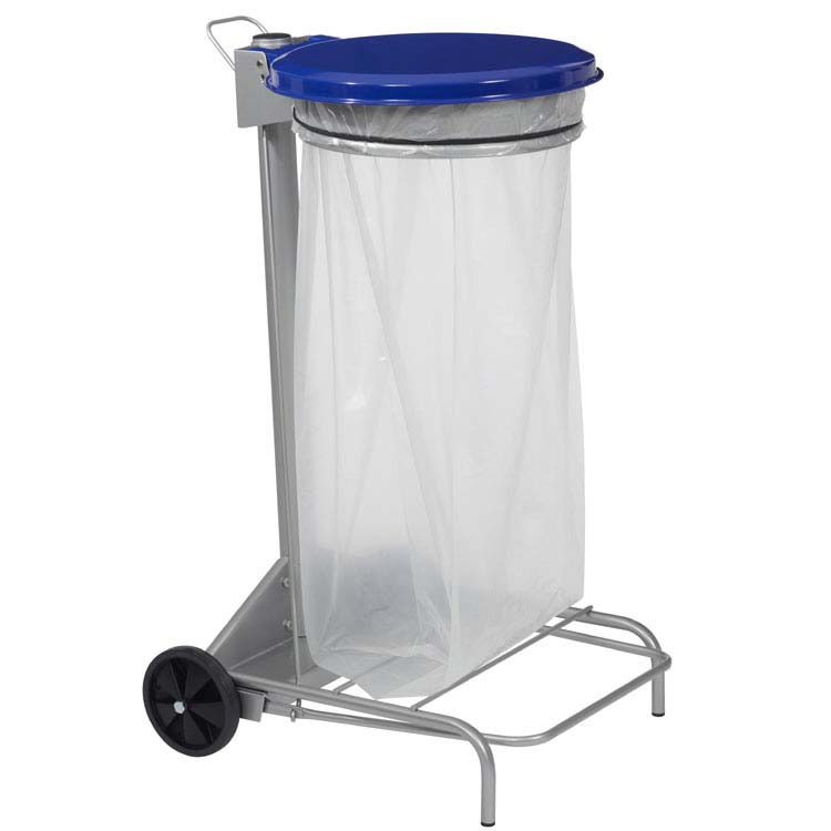 Collecteur mobile à pédale 110L - Gris métal - Couvercle Bleu