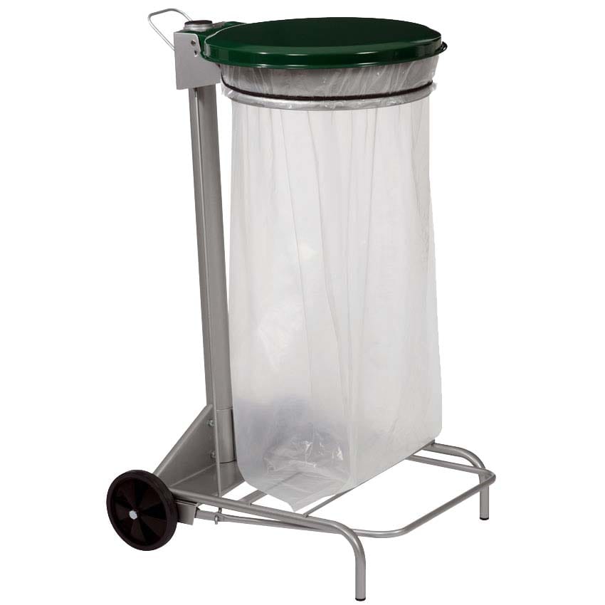 Collecteur mobile à pédale 110L - Gris métal - Couvercle Vert