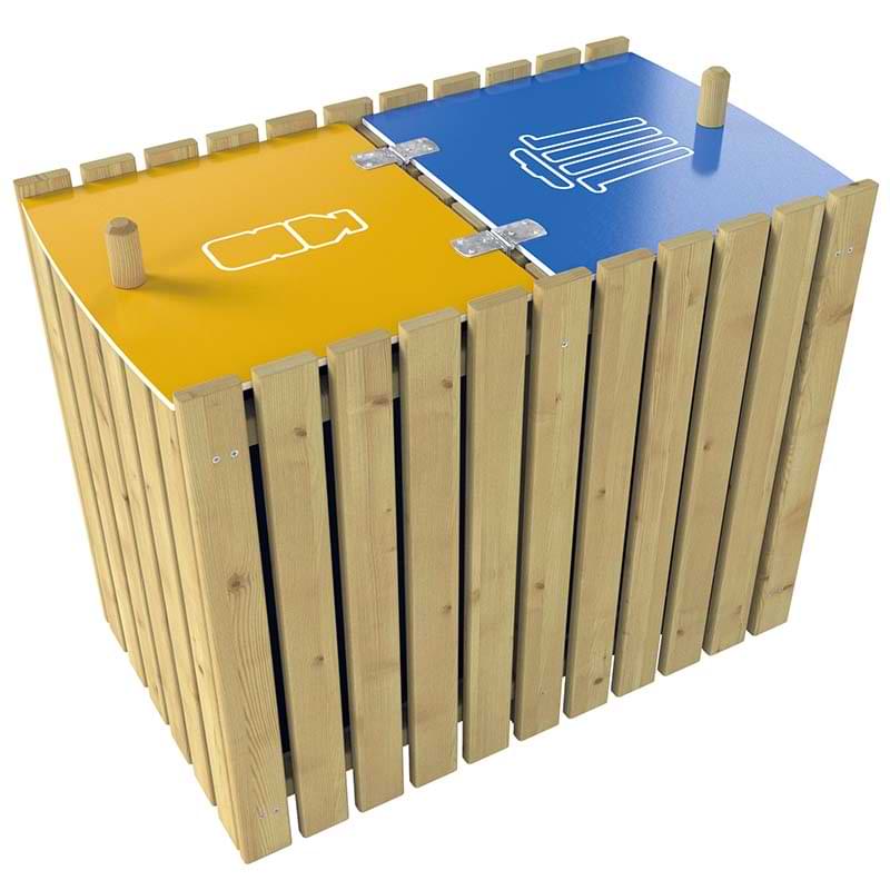 Corbeille Tri-sélectif bois 2 X 100L - Version couvercles