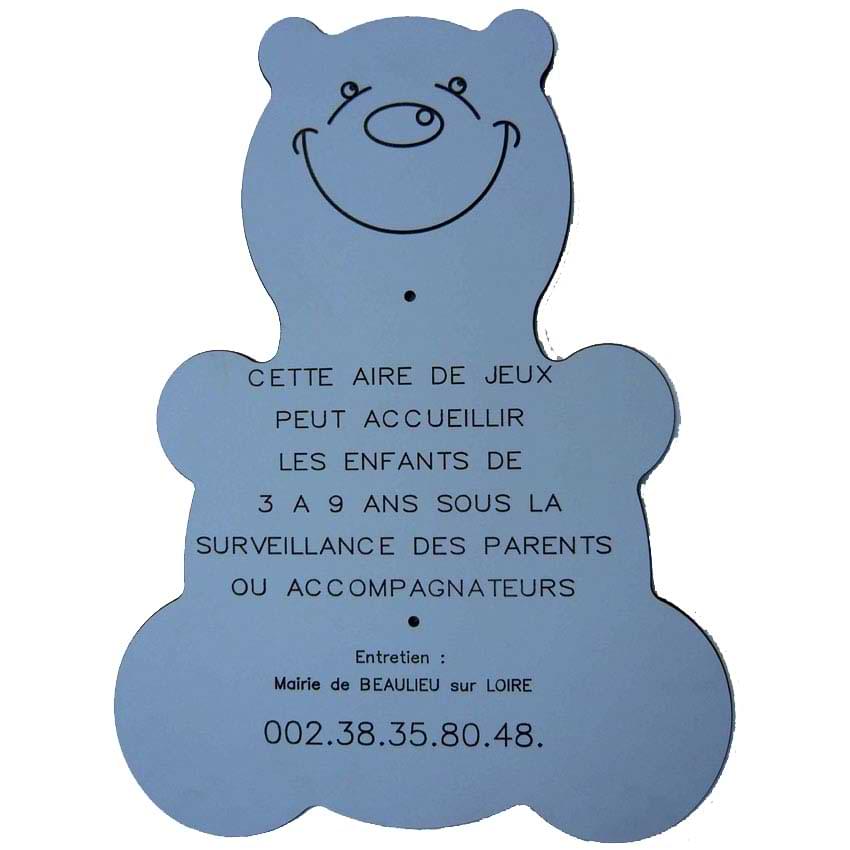 Panneau réglementaire aire de jeux (Marquage inclus) - Figurine Ourson