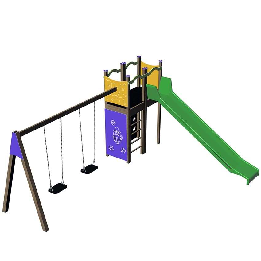 Jeu structure + portique 2 balançoires