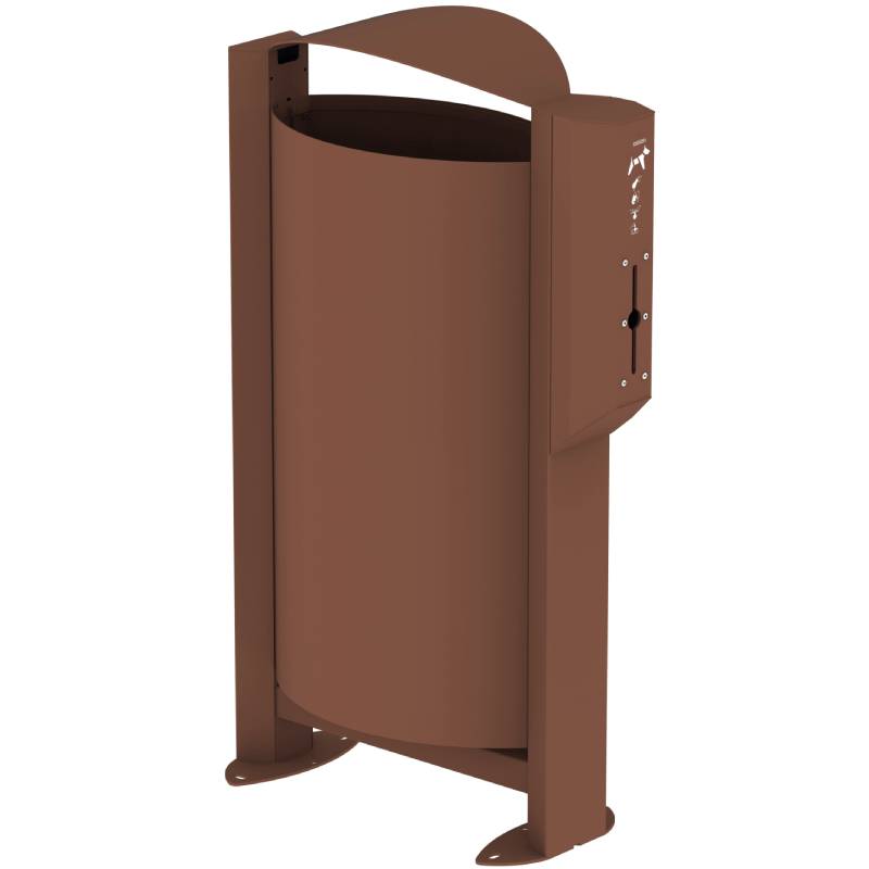 Corbeille 60L + distributeur sachets hygiène canine - Aspect corten