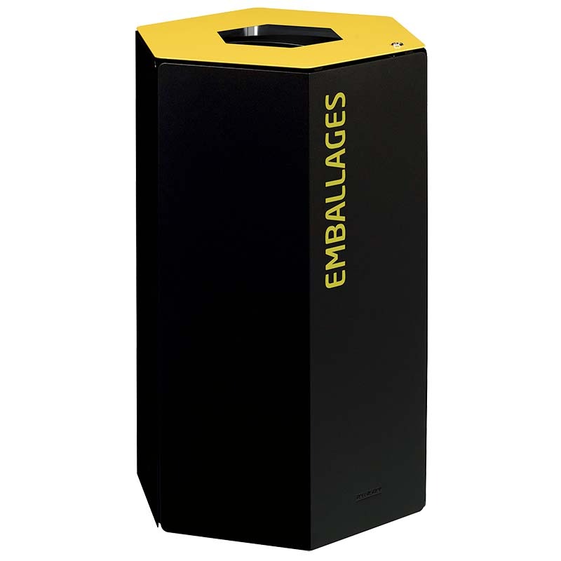 Poubelle tri-sélectif 50L - Avec serrure - Jaune RAL 1021 / Emballages