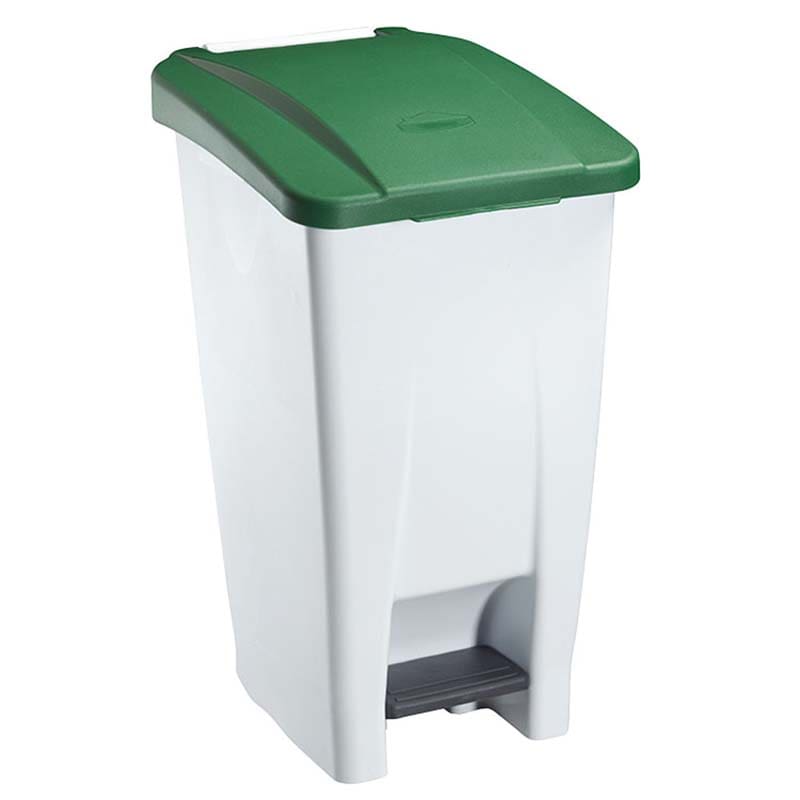 Collecteur mobile à pédale 60L - Blanc - Couvercle Vert