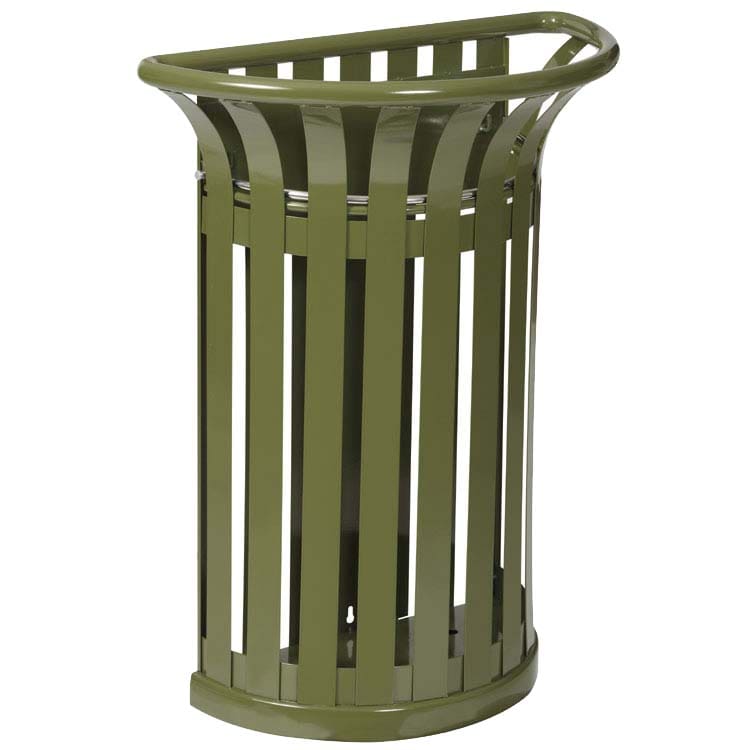 Corbeille tulipe demi-lune 35L - Fixation murale - Vert olive RAL 6003