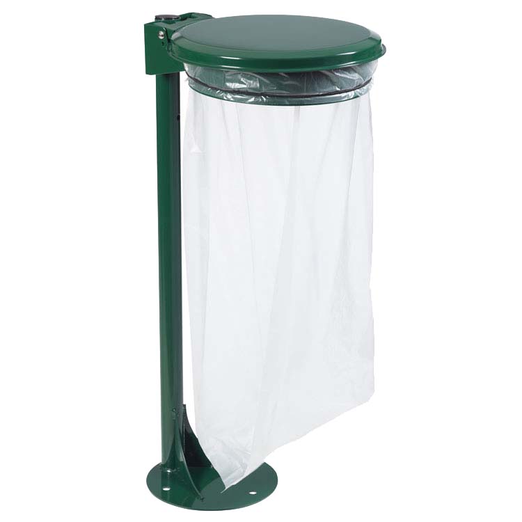 Support sac 110L sur pied avec platine - Avec couvercle - Vert RAL 6005