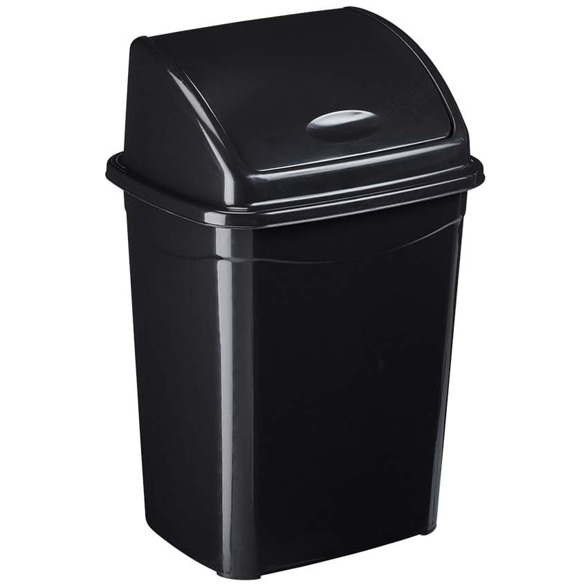 Poubelle plastique recyclé noir couvercle basculant - 18L
