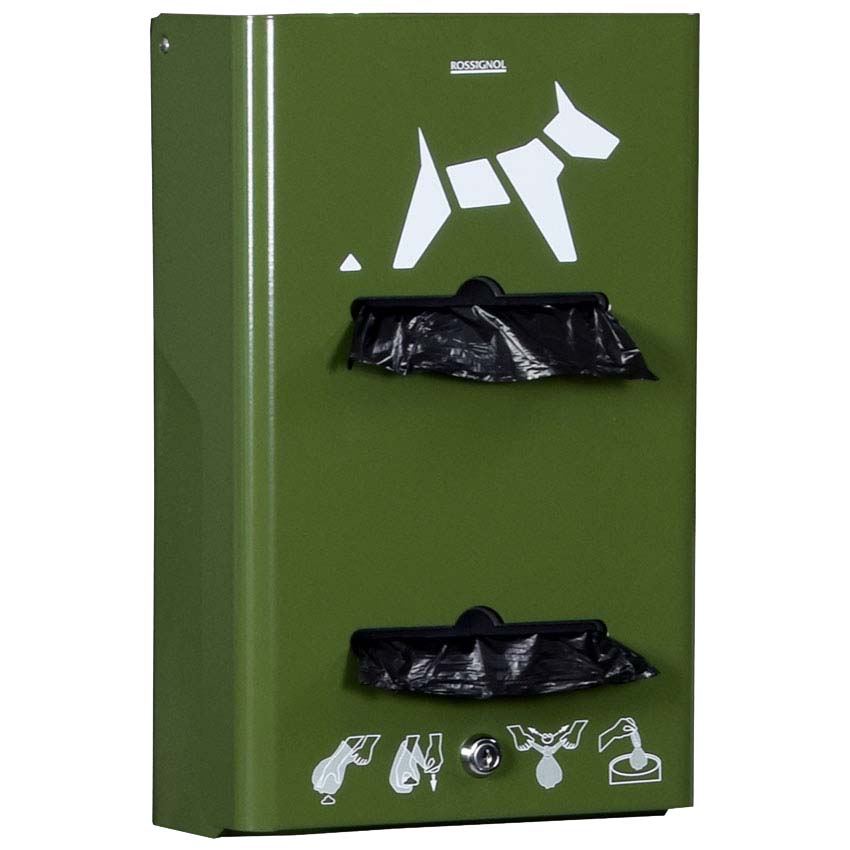 Distributeur de sachets hygiène canine 2 flux - Vert olive RAL 6003