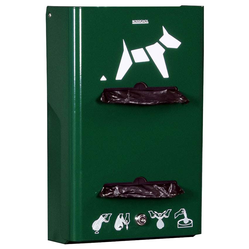 Distributeur de sachets hygiène canine 2 flux - Vert mousse RAL 6005