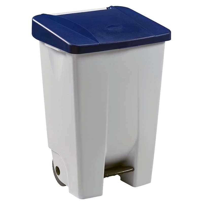 Collecteur mobile à pédale 80L - Blanc - Couvercle Bleu