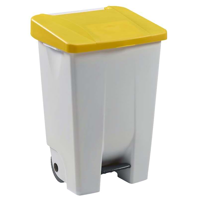 Collecteur mobile à pédale 80L - Blanc - Couvercle Jaune