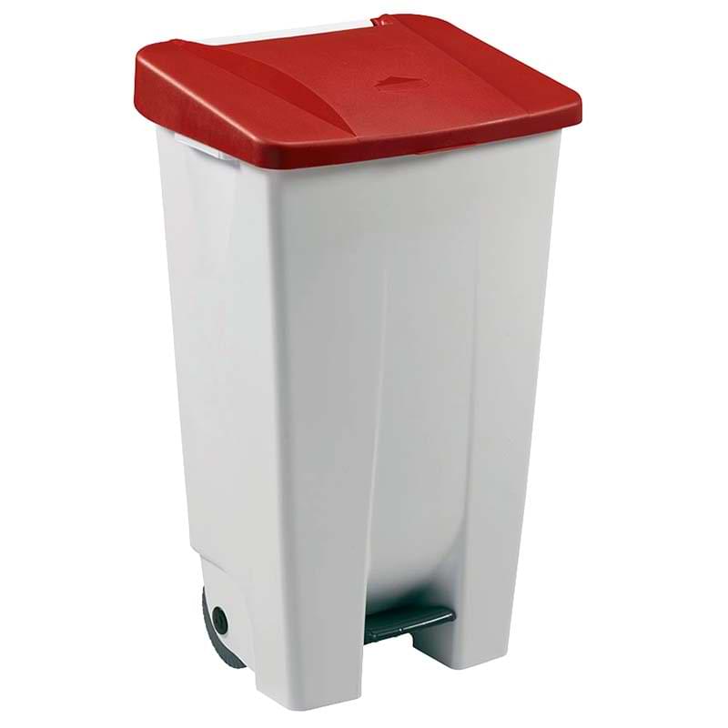 Collecteur mobile à pédale 120L - Blanc - Couvercle Rouge