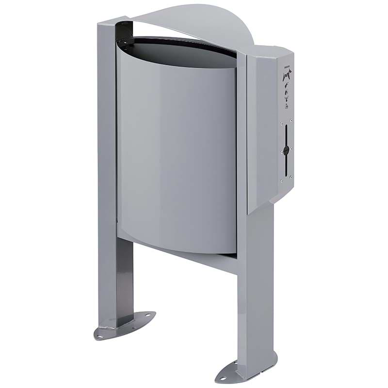 Corbeille 40L + distributeur sachets hygiène canine - Gris métal RAL 9006