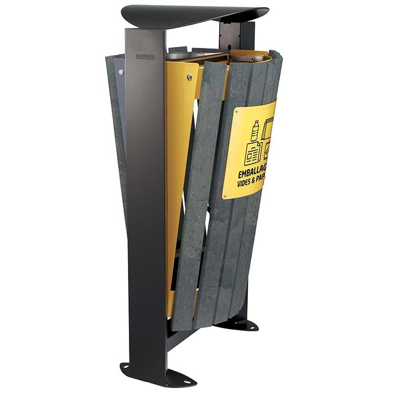 Corbeille tri-sélectif lattes recyclées 2 X 60L - Gris / Jaune