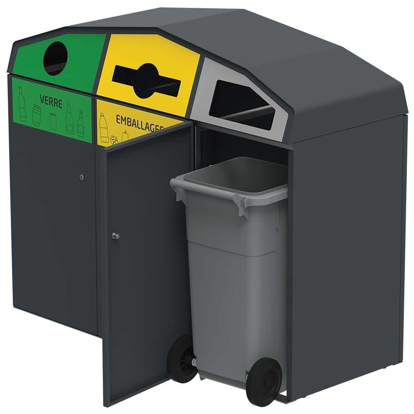 Point de tri-sélectif 3 X 120L avec bacs roulants - Trirok