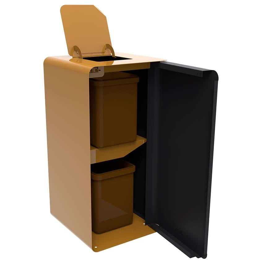 Borne de tri spéciale Biodéchets 2 X 10L - Marron RAL 8001 - Porte gris manganèse