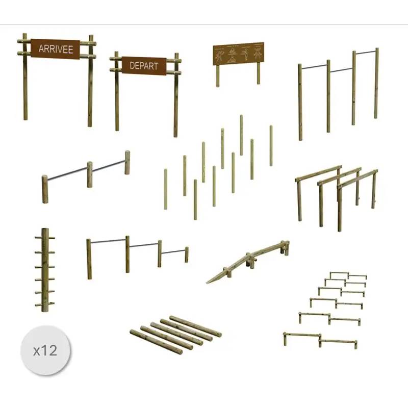 Parcours de santé bois - 12 éléments (9 agrès + 3 panneaux)
