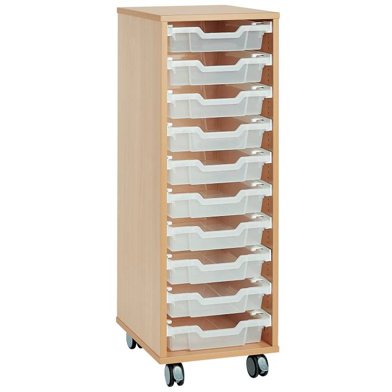 Meuble rangement sur roulettes - 1 colonne - 10 bacs