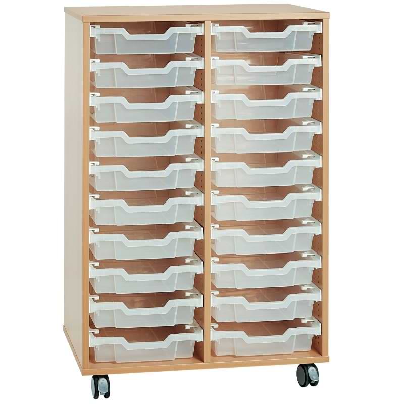 Meuble rangement sur roulettes - 2 colonnes - 20 bacs