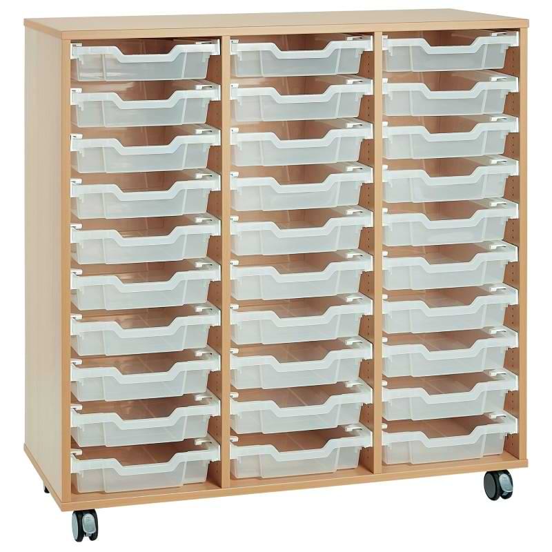 Meuble rangement sur roulettes - 3 colonnes - 30 bacs