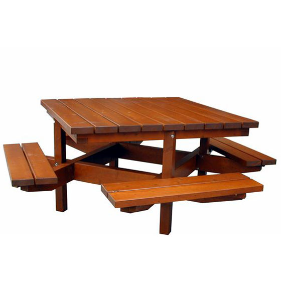 Table pique-nique carrée - Lasurée acajou doré