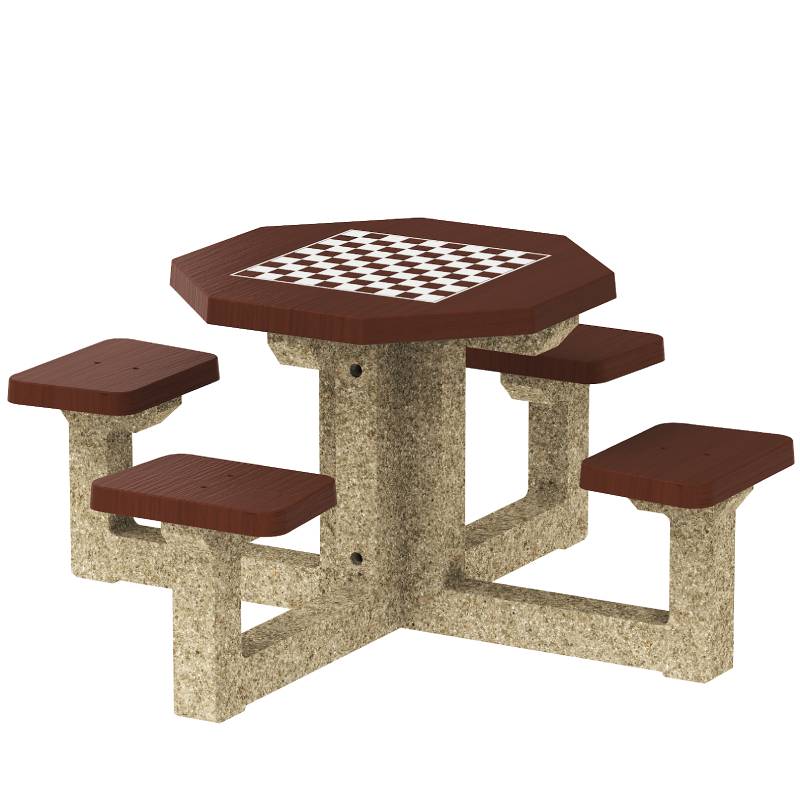 Table d'échecs béton 4 places – gravillons lavés, aspect bois marron