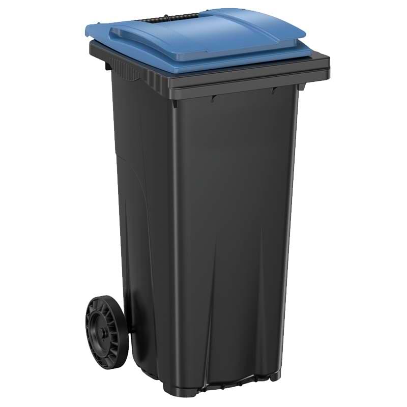 Conteneur à déchets 2 roues 120L - Cuve grise - Couvercle bleu