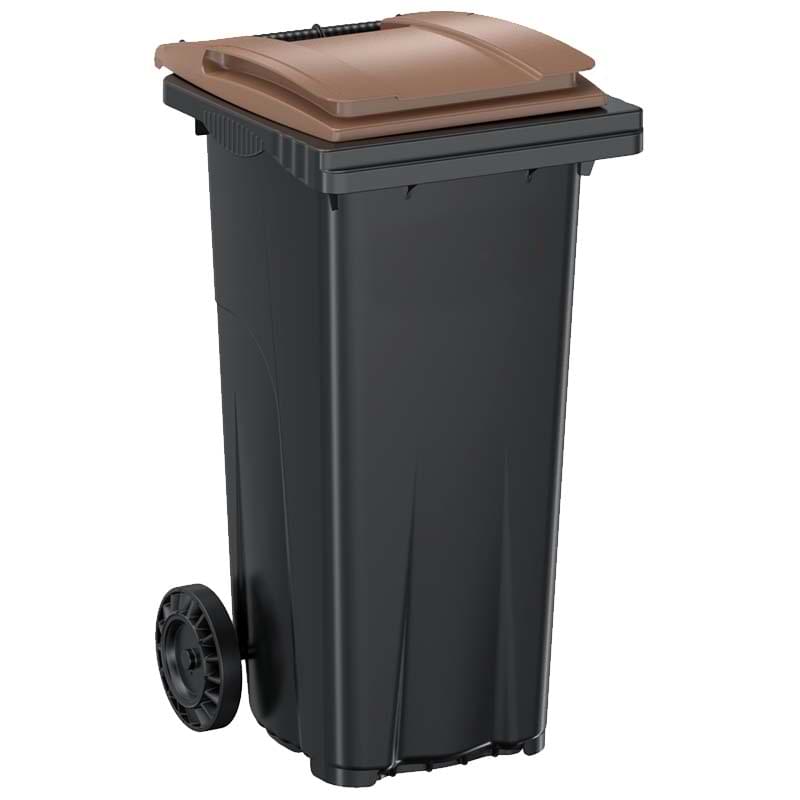 Conteneur à déchets 2 roues 120L - Cuve grise - Couvercle marron