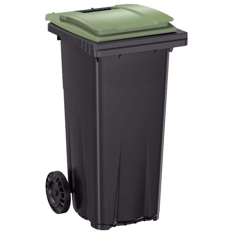 Conteneur à déchets 2 roues 120L - Cuve grise - Couvercle vert