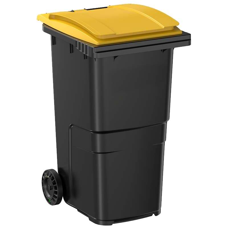 Conteneur à déchets 2 roues 240L - Cuve grise - Couvercle jaune