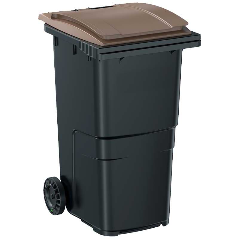 Conteneur à déchets 2 roues 240L - Cuve grise - Couvercle marron