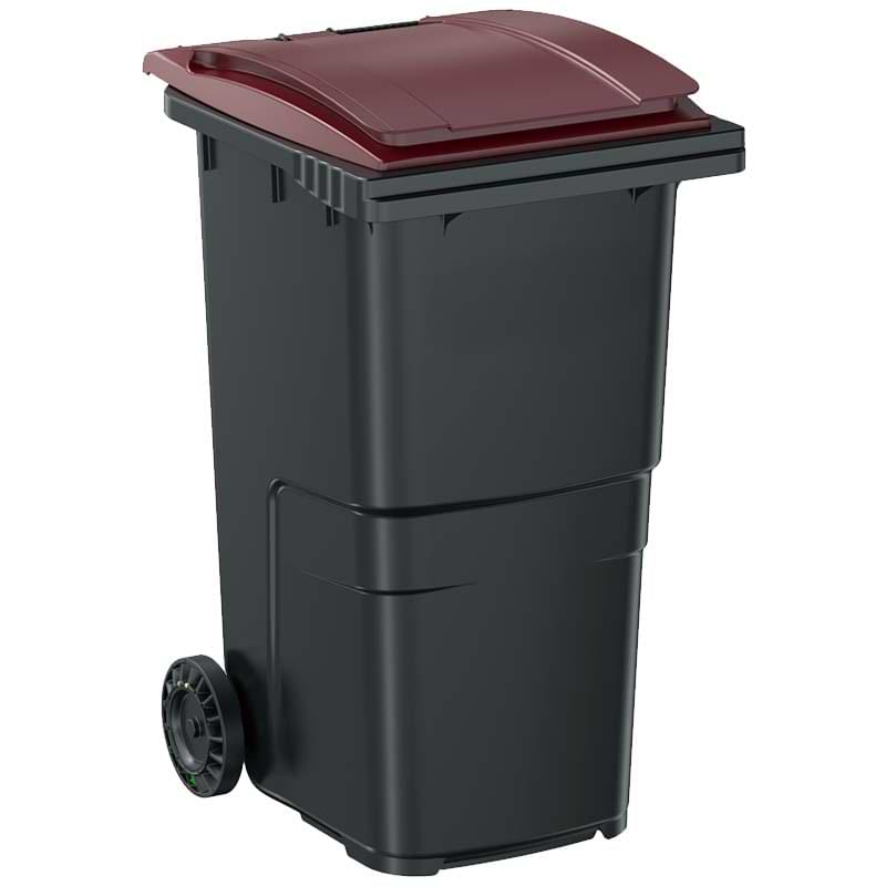 Conteneur à déchets 2 roues 240L - Cuve grise - Couvercle bordeaux