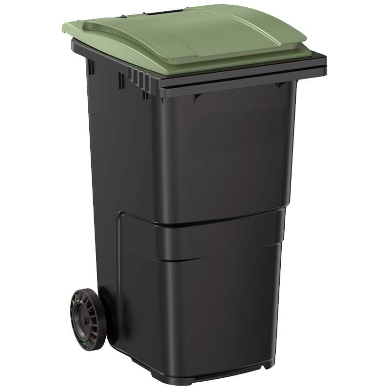 Conteneur à déchets 2 roues 240L - Cuve grise - Couvercle vert