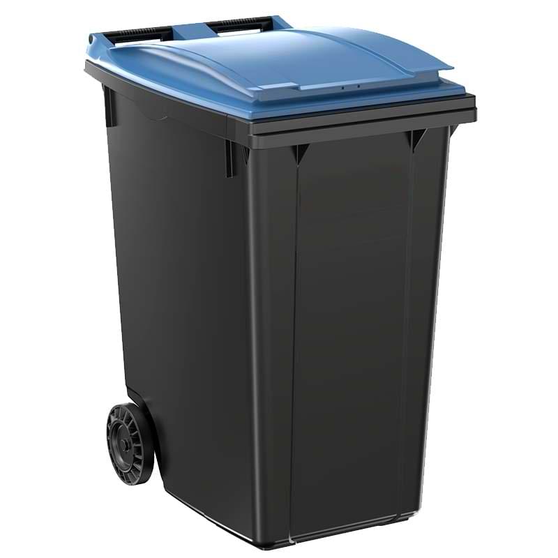 Conteneur à déchets 2 roues 360L - Cuve grise - Couvercle bleu