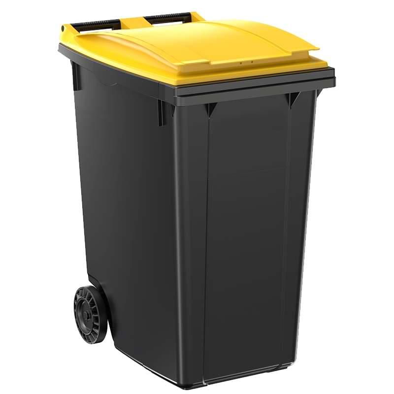 Conteneur à déchets 2 roues 360L - Cuve grise - Couvercle jaune